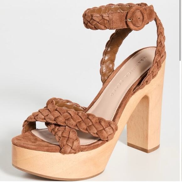 VERONICA BEARD Gael Braided Ankle Strap Sandal Platform Heels New in Box 10 Wood - Picture 10 of 10